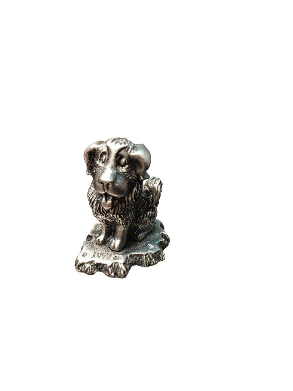 Vintage Pewter Dog Puppy Mini Figurine St Bernard Tongue Out